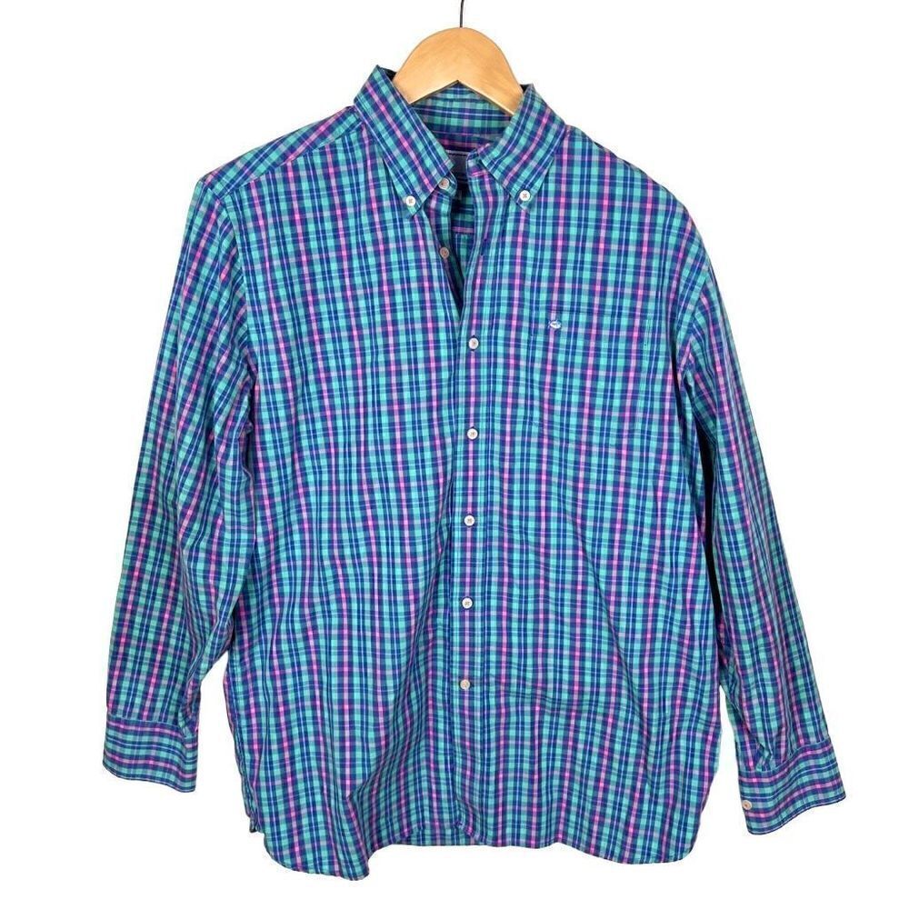 Southern Tide Classic Fit Plaid Button Down Shirt Collared Pink Blue mens size M